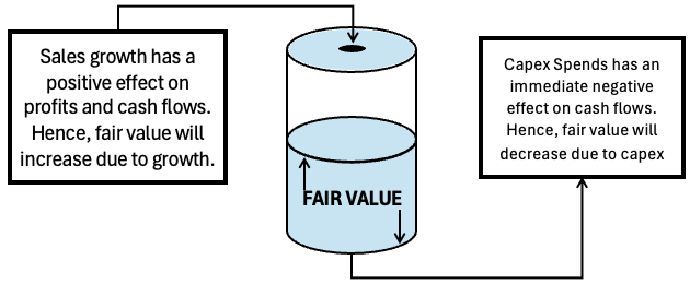 Effect of growth and capex on fair value