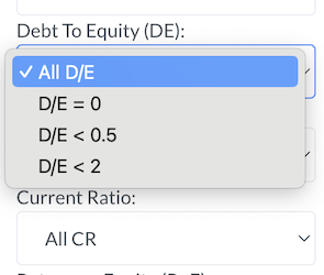 The Big Screener - Debt - DE Ratio
