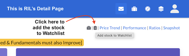 Detail Page - Add stocks to Watchlist - Stock Engine