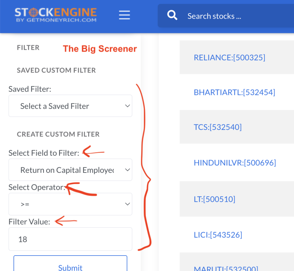 3 filter roce, debt, and growth stock engine roce filter
